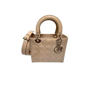 Lady Dior Beige Nude Cannage Quilted Patent Leather Medium